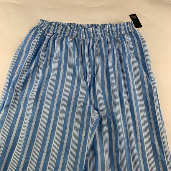 Wild Fable Bright Blue Striped Smocked Waist Wide Leg Summer Lounge Pant 3X New - Picture 3 of 8